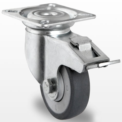 50 mm Apparat hjul , afsmitningsfri gummi, PP fælg med Dreje gaffel og bremse