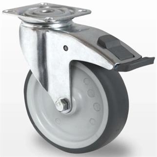 Apparat hjul , afsmitningsfri gummi, PP fælg med Dreje gaffel og bremse plast pedal