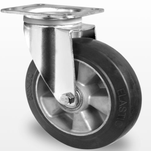 Industri hjul og transport hjul  med Elastisk sort gummi , aluminium fælg med Dreje gaffel