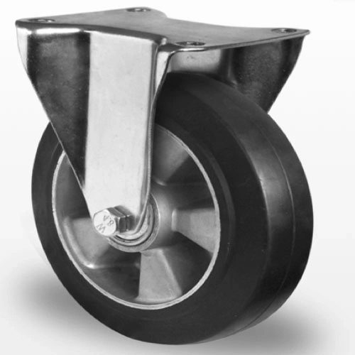 Industri hjul og transport hjul  med Elastisk sort gummi , aluminium fælg med Fast gaffel