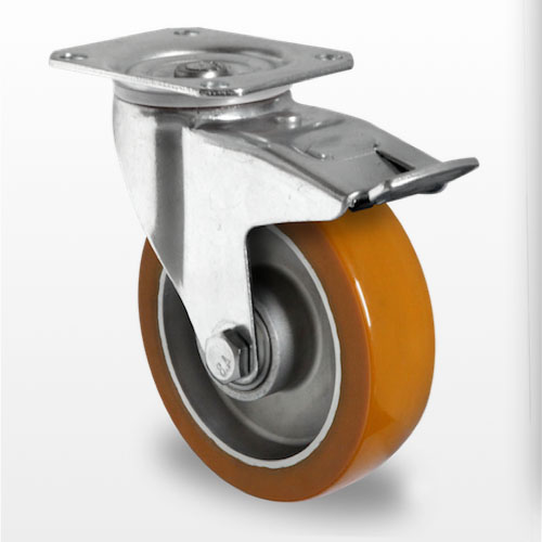 Industri hjul og transport hjul  med Polyurethan , aluminium fælg med Dreje gaffel og bremse