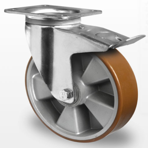 Industri hjul og transport hjul  med Polyurethan sværlast , aluminium fælg med Dreje gaffel og bremse