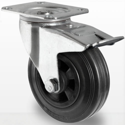 Industri hjul og transport hjul  med REACH godkendt gummi , PP fælg med Dreje gaffel og bremse