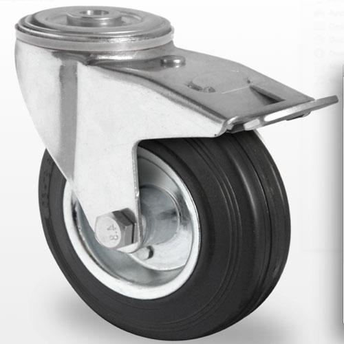 Industri hjul og transport hjul  med REACH godkendt gummi , stål fælg med Centerhul og bremse