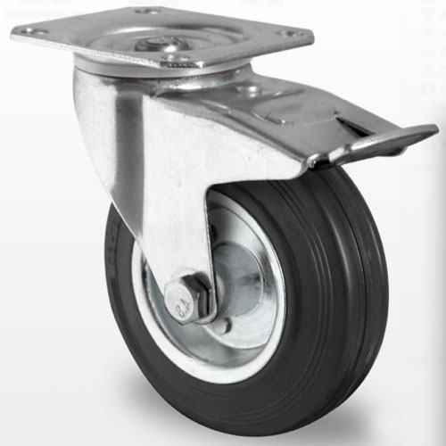 Industri hjul og transport hjul  med REACH godkendt gummi , stål fælg med Dreje gaffel og bremse